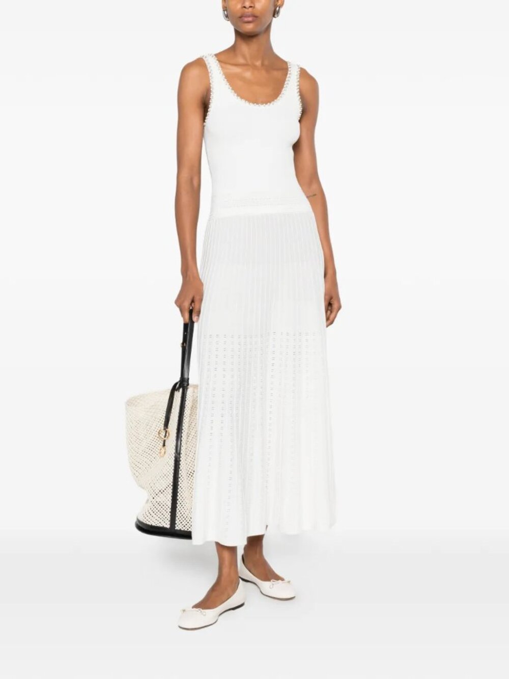 Sandro Paris Flared Rhinestone-Embellished Knitted Maxi Dress